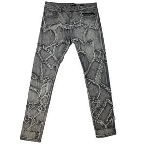 Waimea‎ Men's Skinny Fit Distressed Patchwork Grey Wash Jeans Size 32